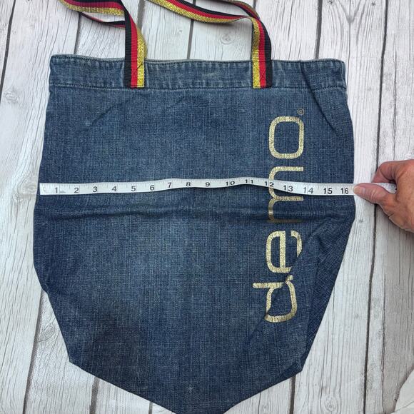 Vintage DEMO Rare Jean Denim Tote Bag With Black Red Gold Handle Discontinued - Picture 3 of 4